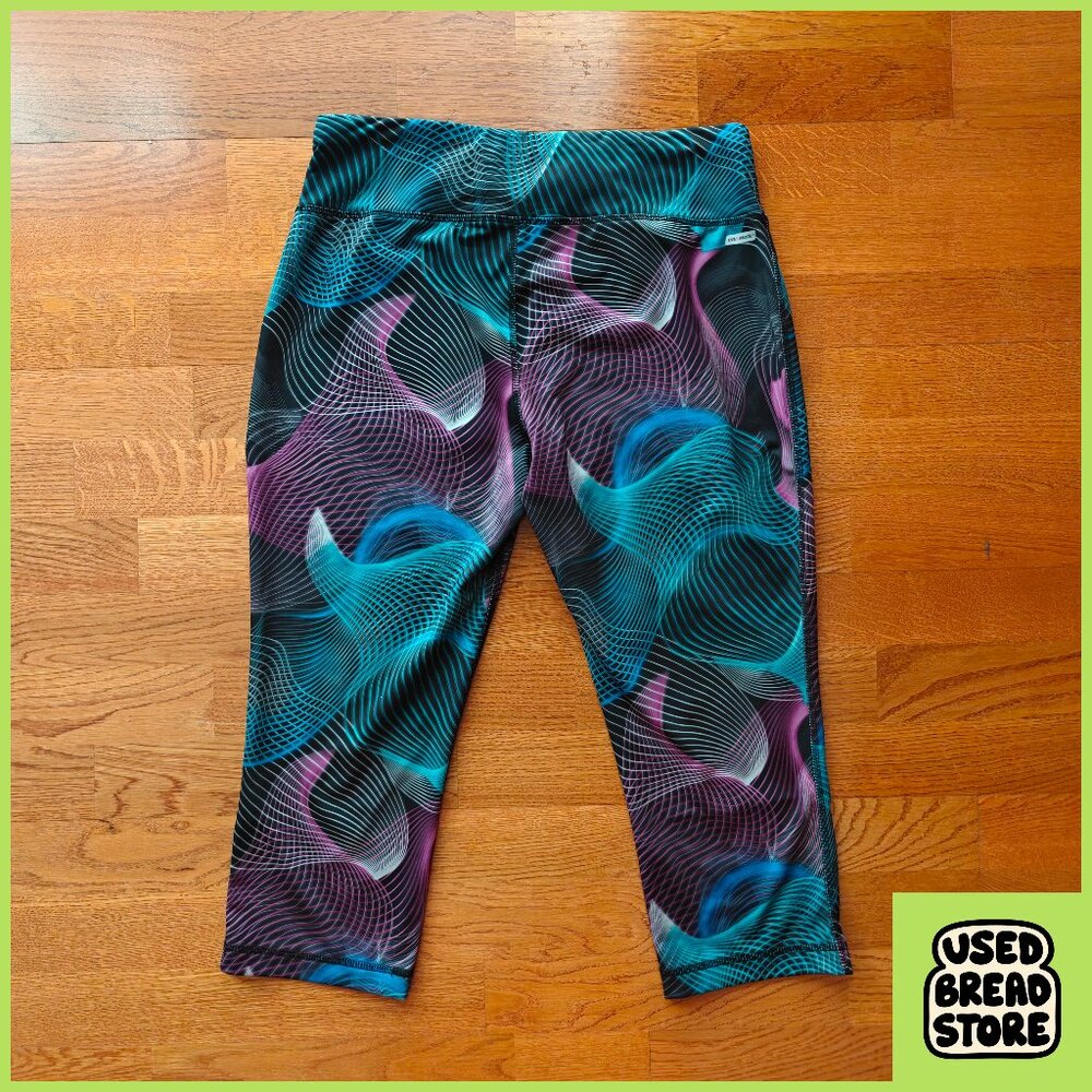 Danskin Medium 8-10 Capri Workout Leggings Spirograph Black, Teal, Pink Stretchy - Picture 2 of 4